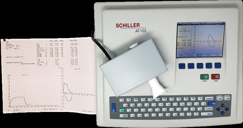 Schiller AT-102 ECG with Interpretation Memory & SCM Ethernet Wired LAN and Ultrasonic Spirometry (9.070000SCMSP)