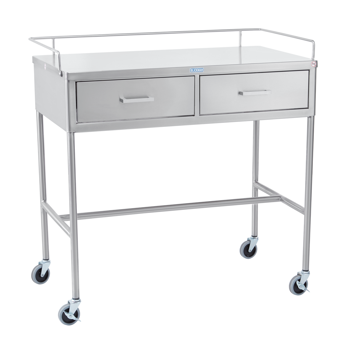 Blickman Crescent stainless steel utility table with two drawers