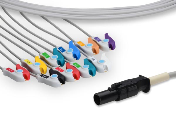 Cables & Sensors Mortara > Quinton Compatible Direct-Connect EKG Cable - 60-00184-01 (19ft) 10 Leads Pinch/Grabber