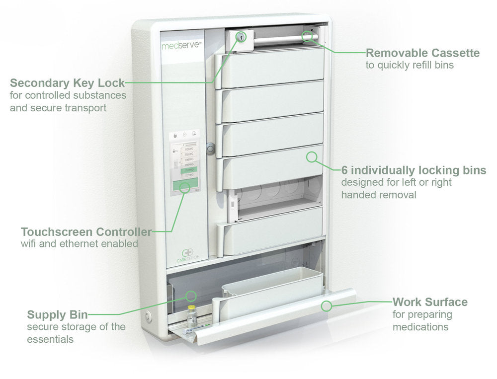 Caredirect Medserve Cabinet with RFID Badge Reader - Efficient and Secure Medication Management