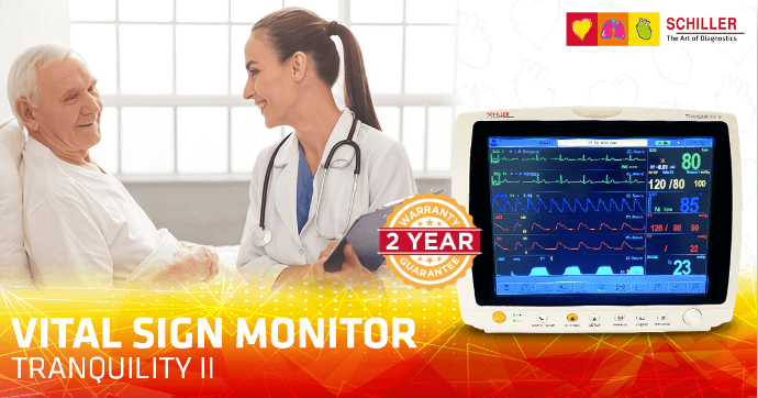 Schiller Tranquility II 12.1 inch Touchscreen Multiparameter Patient Monitor with ISA Side Stream Analyzer, CO2, O2, N2O, 5AA, AA ID, Built-In Printer - 0-750000ETP-401