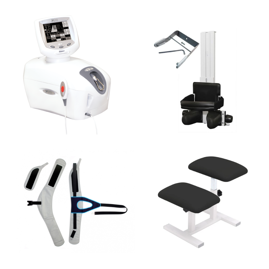 Chattanooga TX traction kit with flexion stool, QuikWrap belt and Saunders cervical traction