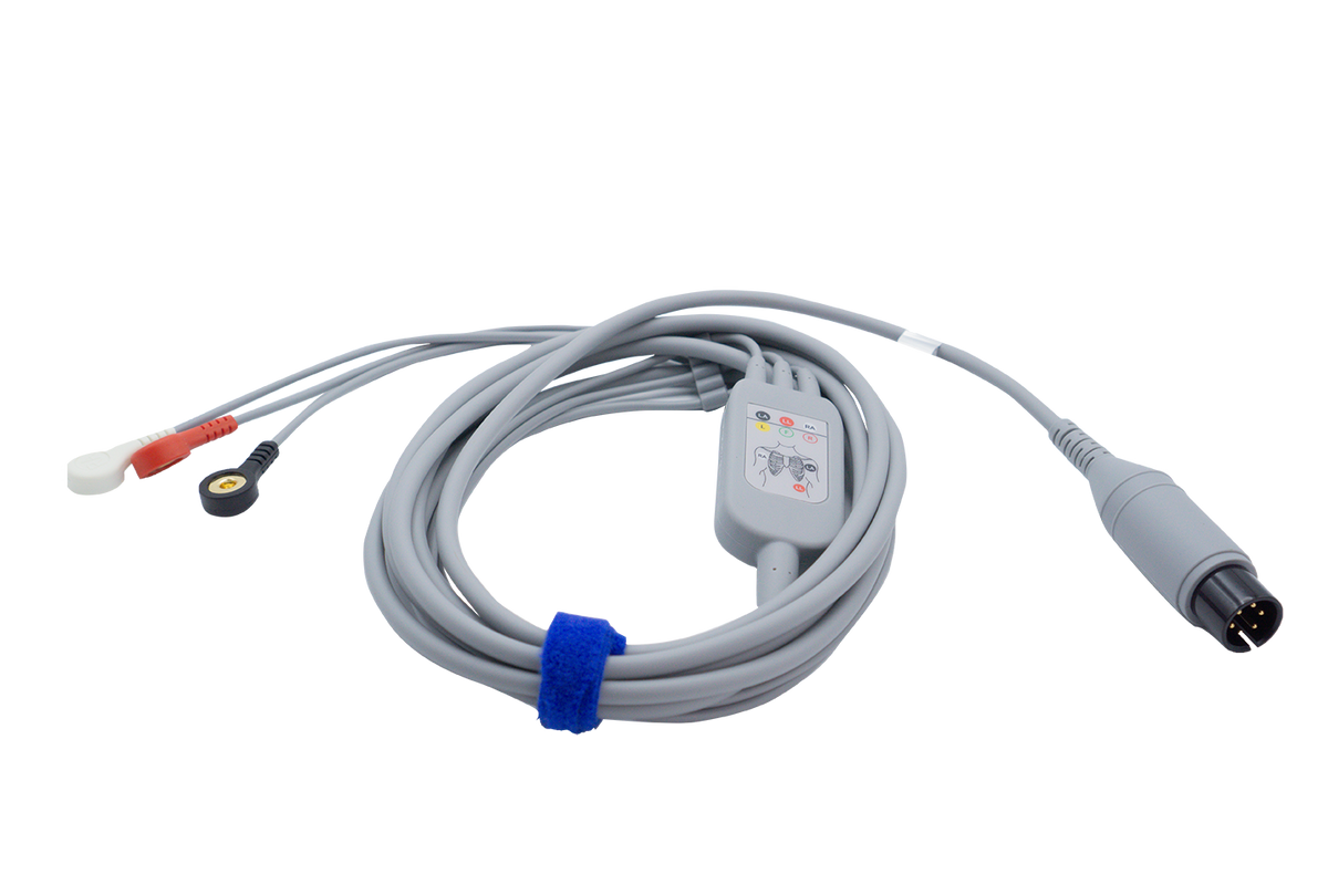 Edan 3-lead integrated ECG cable with snap lead wires, AHA 01.57.471095-10