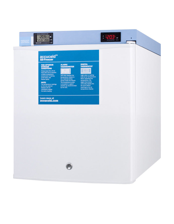 Accucold FS24LMED2 freezer, angled view