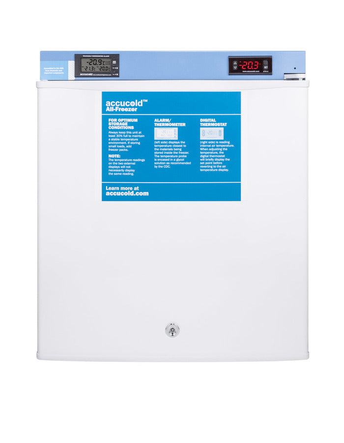 Accucold FS24LMED2 compact medical freezer, front view