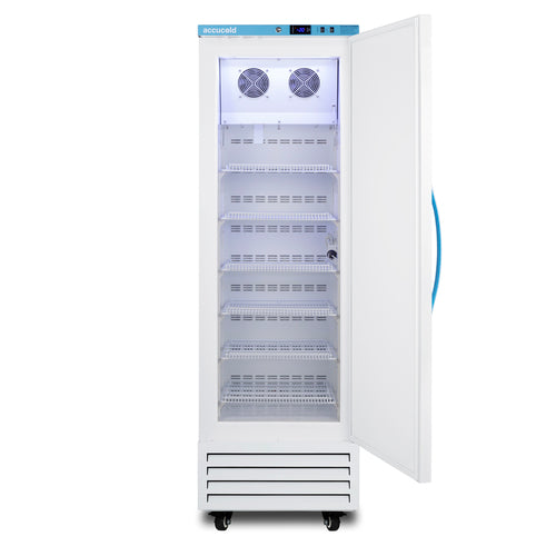 MOMCUBE upright freezer with door open showing six shelves