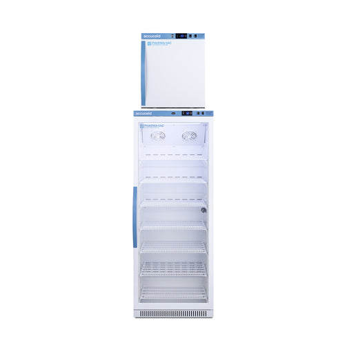 Accucold ARG12PV-AFZ1PVSTACK glass door refrigerator with stacked freezer, front view