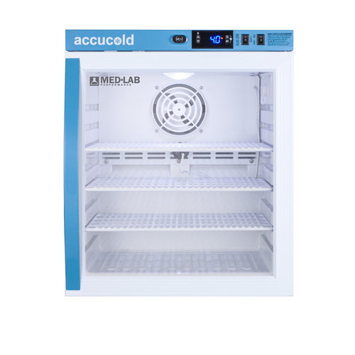 Accucold ARG1ML glass door compact laboratory refrigerator, front view