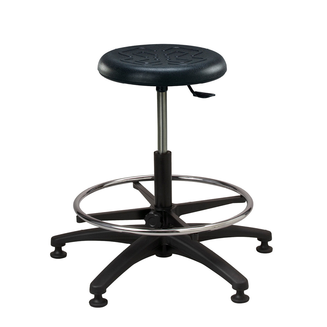 Brewer Polyurethane Stools - PR Round, PS Work & PT Tilting Stools - Round seat (PR) / Medium height, foot ring / Glides