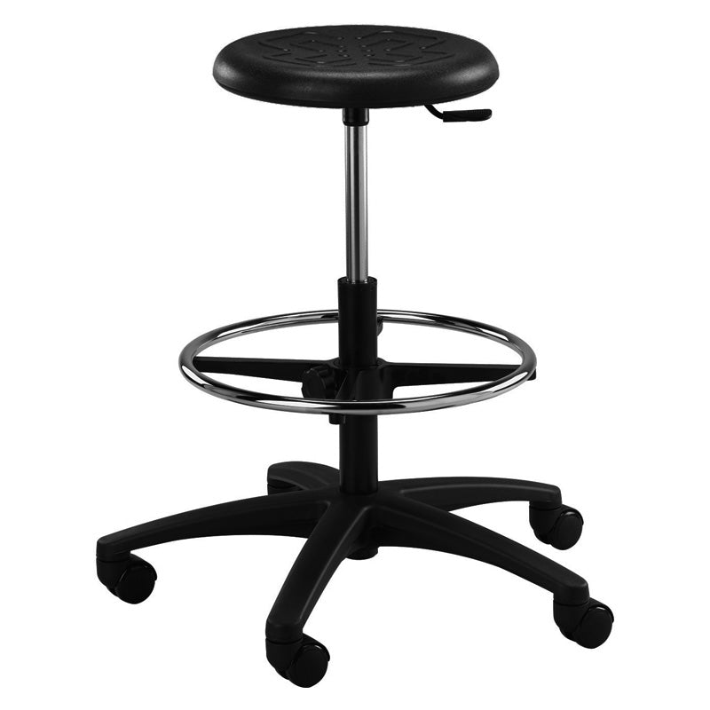 Brewer Polyurethane Stools - PR Round, PS Work & PT Tilting Stools - Round seat (PR) / High height, foot ring / Casters