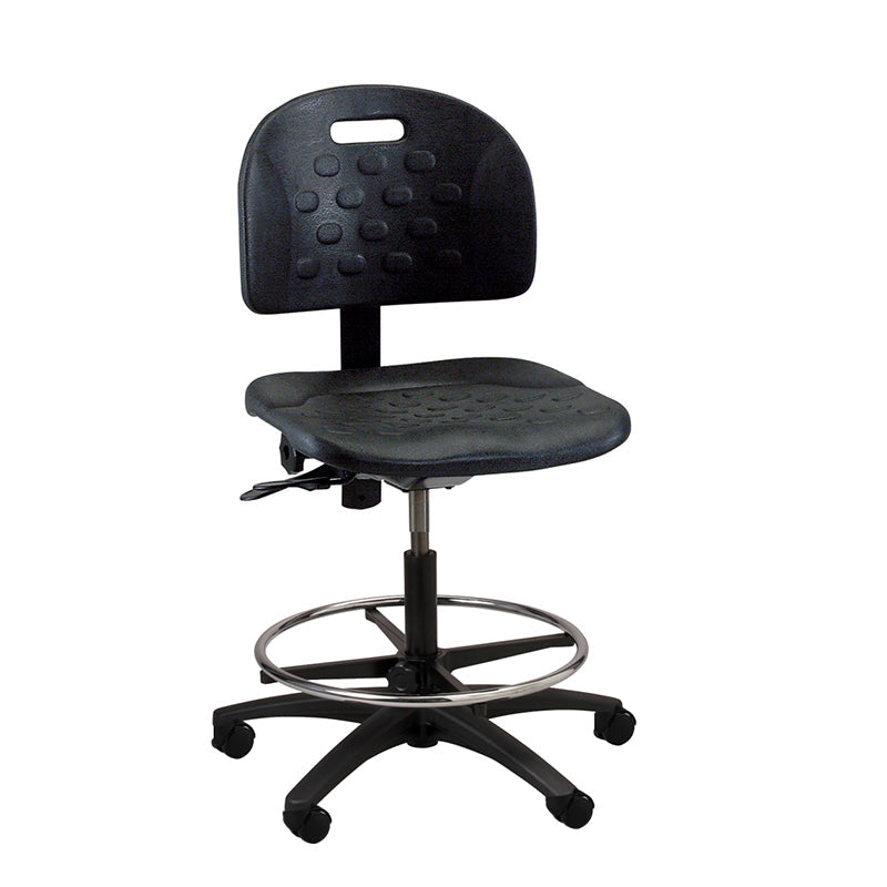 Brewer Polyurethane Stools - PR Round, PS Work & PT Tilting Stools - Task stool with backrest and seat tilt (PT) / Medium height, foot ring / Casters