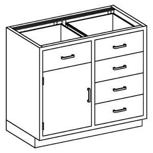 Base Cabinet 35W x 35 3/4"H x 22"D Stainless Steel Half Size Adjustable Shelf 1/4-1/2 Drawers 35" Over 3/4"H Hinged Door