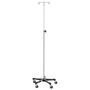 IV Stand, 2 Hootk, Stainless Steel, Tru Loc Mechanism, 5 Leg Base