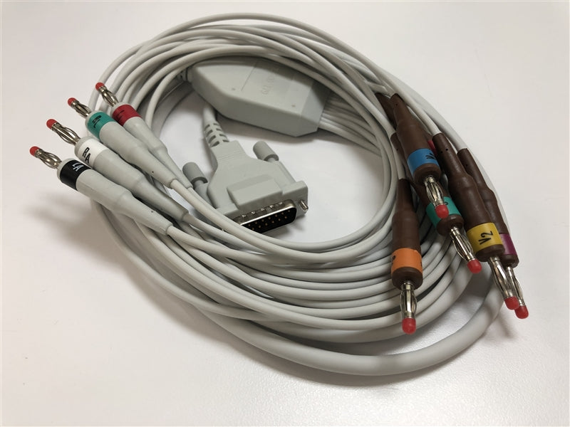 Schiller 10-Lead, 2 meter, Resting ECG/EKG Patient Cable with Banana Plugs, USA. Replaces 2.400071
