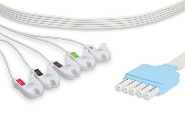Cables & Sensors Disposable ECG Leadwire | 5 Leads Pinch/Grabber | Philips Compatible (DLP-05BK-40AS-0100, 989803173131)
