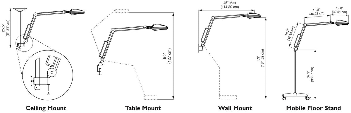 Nova Exam LED mount dimension drawings