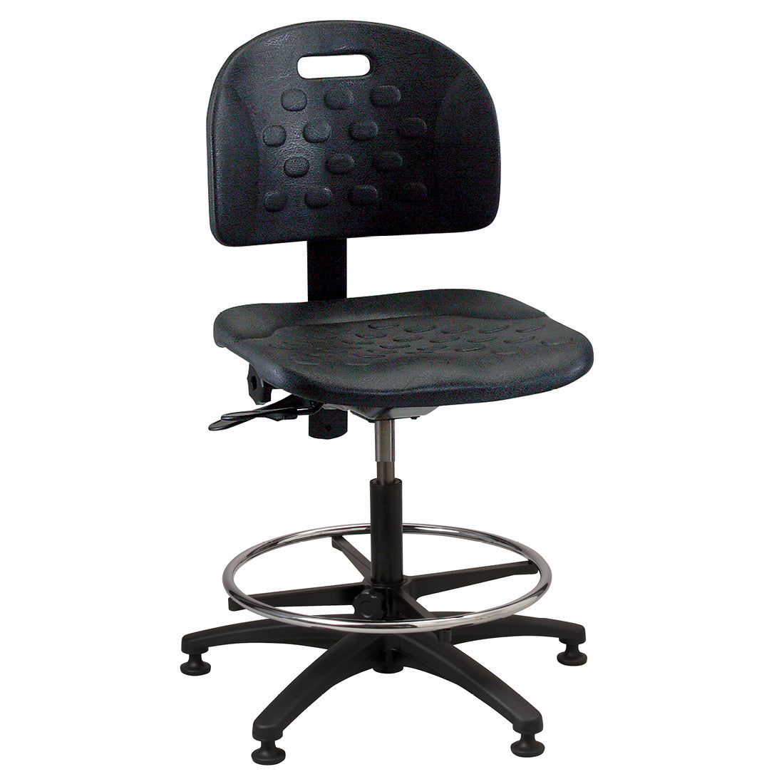 Brewer Polyurethane Stools - PR Round, PS Work & PT Tilting Stools - Task stool with backrest and seat tilt (PT) / Medium height, foot ring / Glides