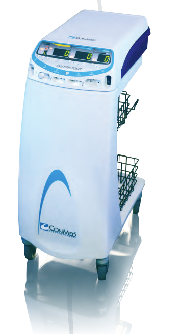 Conmed System 5000 Mobile Pedestal Including Upper & Lower Storage Baskets