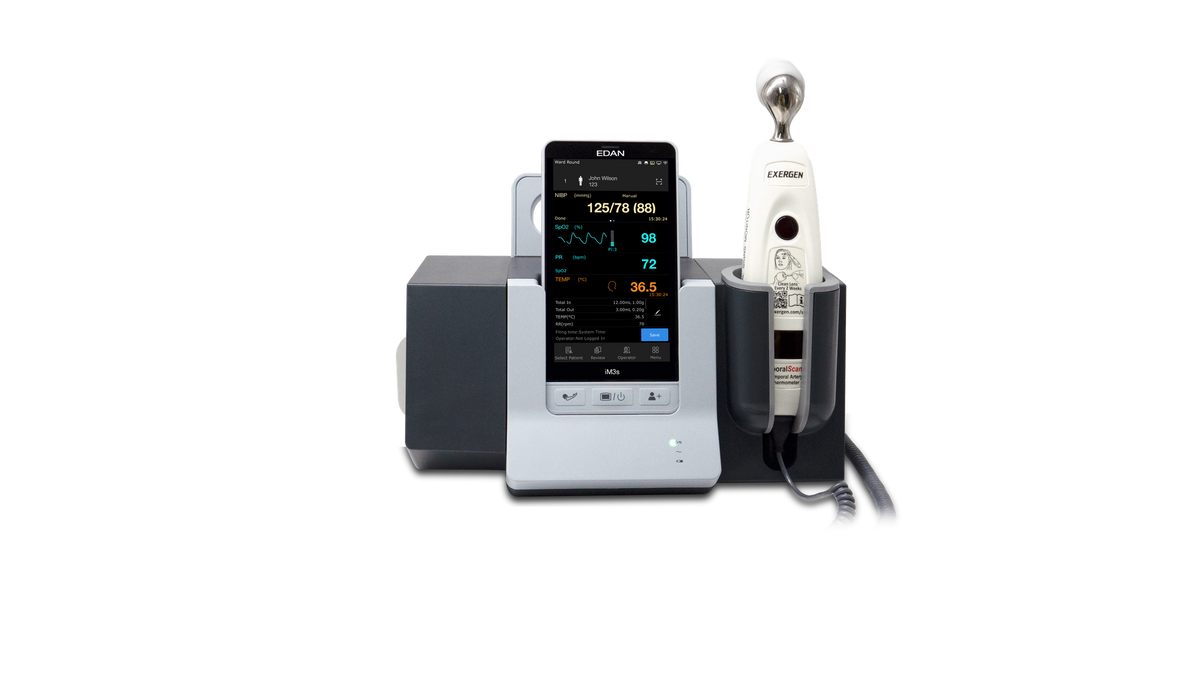 Edan CS-05 charging stand shown with iM3s monitor