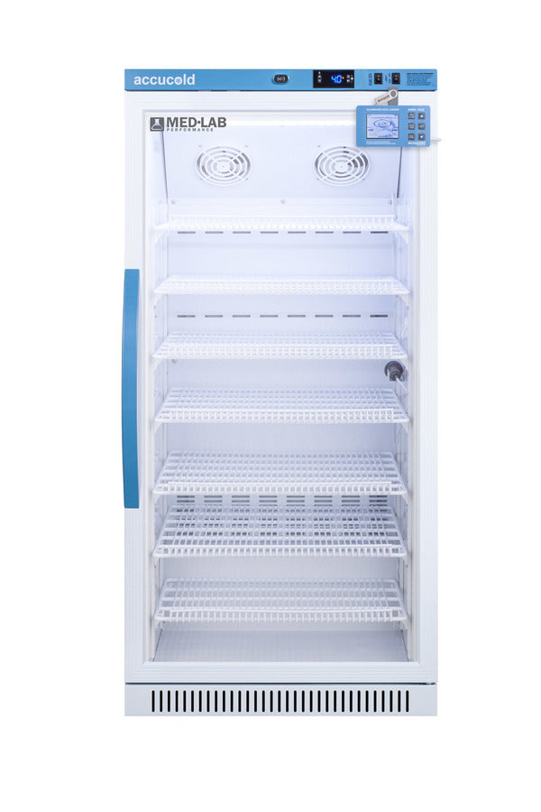Accucold ARG8MLDL2B glass door laboratory refrigerator with data logger, front view