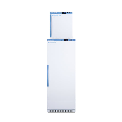 Accucold ARS12PV-AFZ1PVSTACK solid door refrigerator with stacked freezer, front view