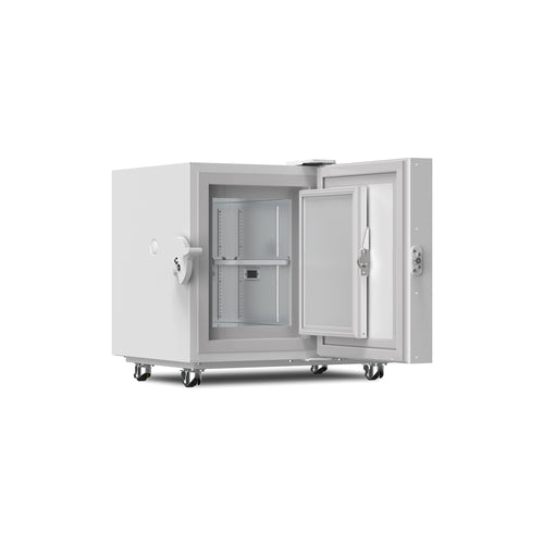 Accucold AULT50PSR12 open with freezer racks