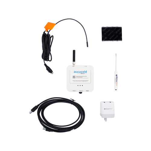 PharmaWatch kit components: sensor, probe, adapter