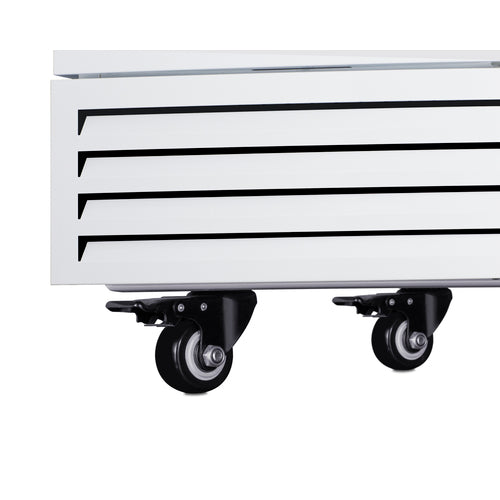 Locking casters on the upright freezer