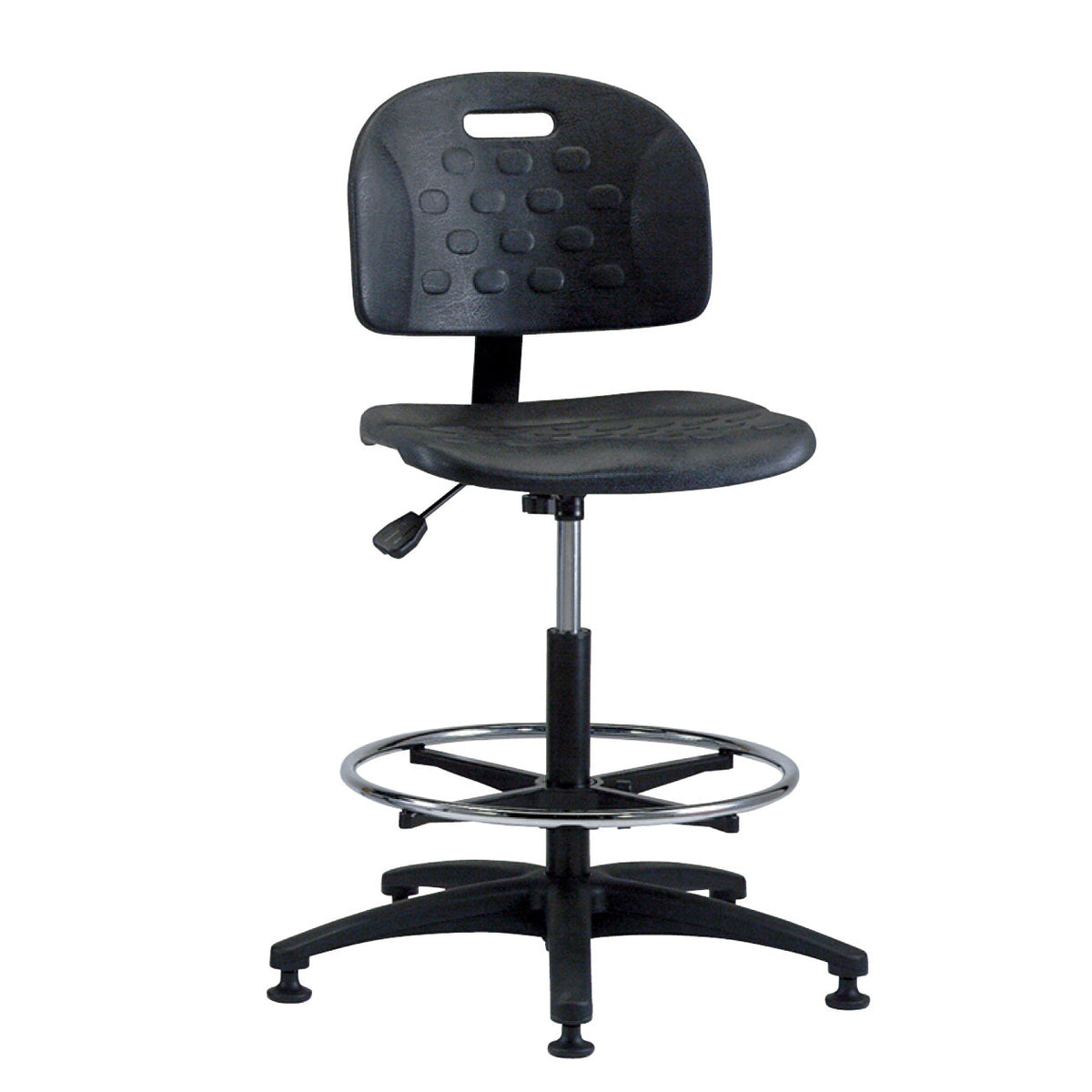 Brewer Polyurethane Stools - PR Round, PS Work & PT Tilting Stools - Task stool with backrest (PS) / High height, foot ring / Glides