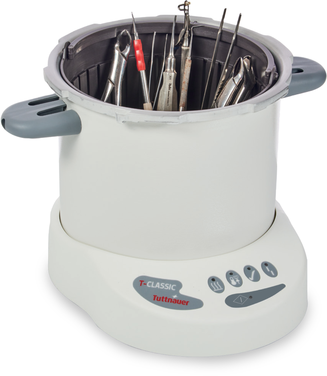 Tuttnauer T-Classic 9 Manual Steam Autoclave - open with instruments
