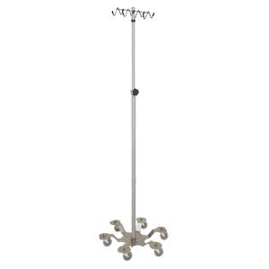 IV Stand, Heavy Duty, Rake Hook, 6 Leg, Low Center of Gravity Base Stainless Steel