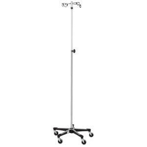 IV Stand, 4 Hook, Stainless Steel, Tru Loc Mechanism, 5 Leg Base