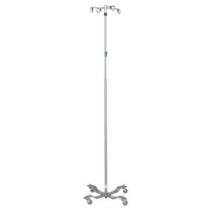 IV Stand, 4 Hook, Thumb Operated Slide Lock, 4 Leg, 21 1/4 Diameter Stainless Steel Low Center of Gravity Welded Base
