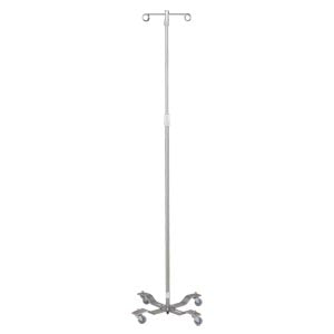 IV Stand, 2 Hook, Twist Lock, 4 Leg, 21 1/4 Diameter Stainless Steel Low Center of Gravity Welded Base