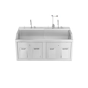 Lodi Scrub Sink, Place, Wall Mounted, Knee Action Control, Soap Dispenser, Infrared Water Control, Eyewash, Digital Timer