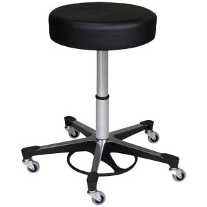 Foot Operated Pneumatic Exam Stool, Black, Leg, Aluminum Base
