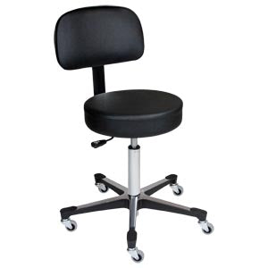Pneumatic Exam Stool, Black, Leg, Aluminum Base, Backrest