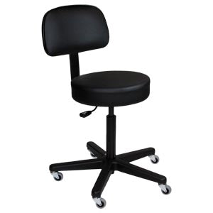 Pneumatic Exam Stool, Black,  Leg, Black Composite Base, Backrest